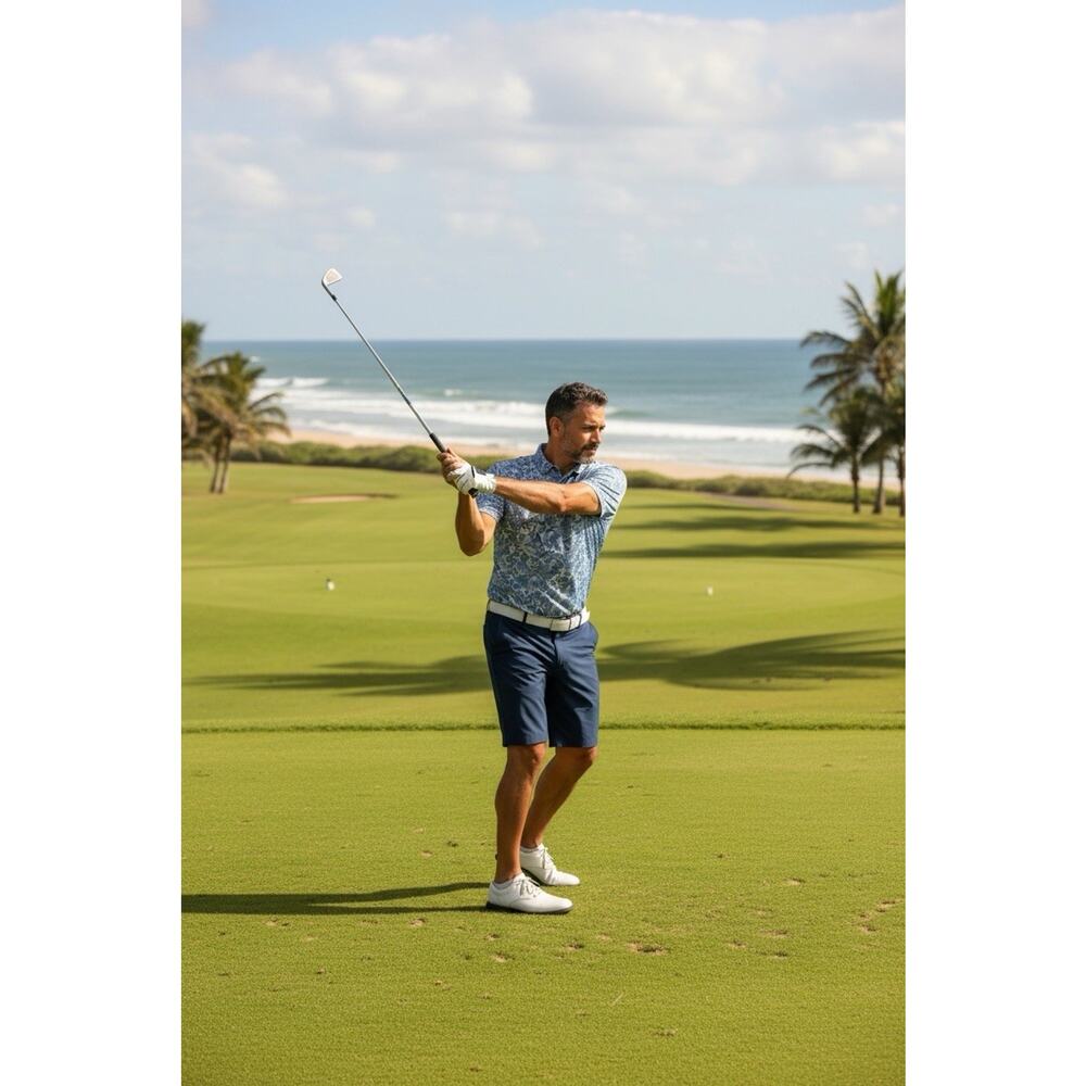 William Murray Men's Medium Blue Floral All Over Print Floral Polo Shirt Golf